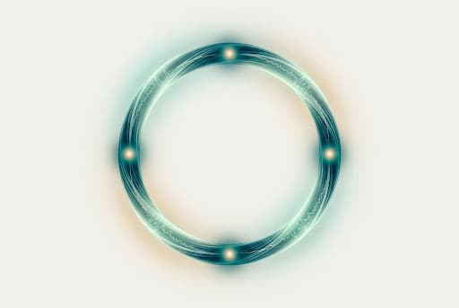 An abstract closed-loop visualization: a luminous teal ring with four glowing sensing-and-response nodes evenly placed around it, soft aurora halo, EEG waveforms woven through the ring.